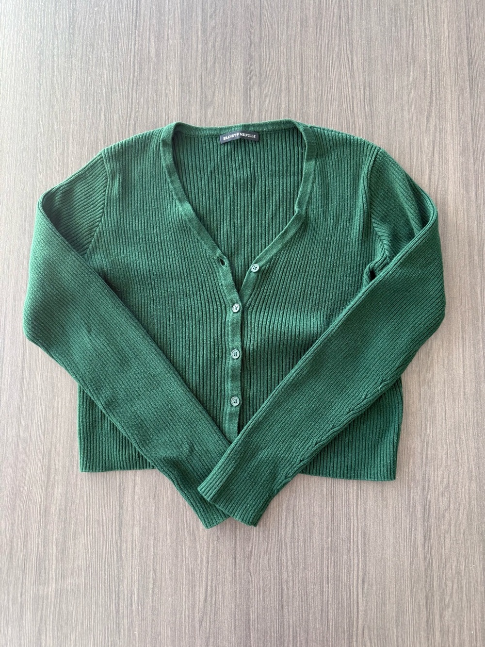 Brandy Melville Forest Green Ribbed V‑Neck Button Cardigan